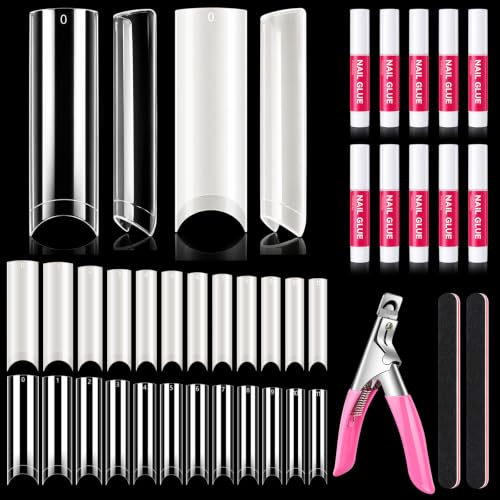 Deciniee 480Pcs Natural & Clear Square Nail Tips Kit with Glue - Extra Long C Curve, 12 Sizes, Half Cover, DIY & Salon Use