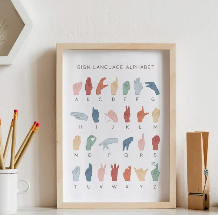 ASL Alphabet Poster - Rainbow 11x14 Unframed Print for Kids Rooms