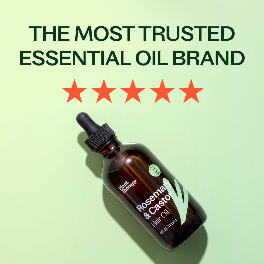 Plant Therapy Rosemary & Castor Oil - 4 oz Hair Treatment for Growth, Shine, Softness, Healthy Scalp & Hair Mask