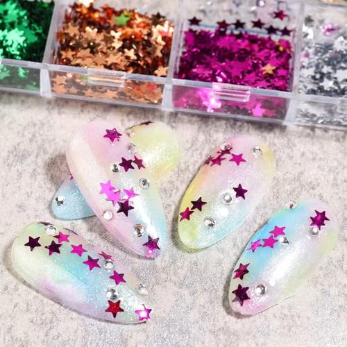 NBNTGH Xmas Nail Glitter Sequins 12 Colors 3D Holographic Star Nail Decals