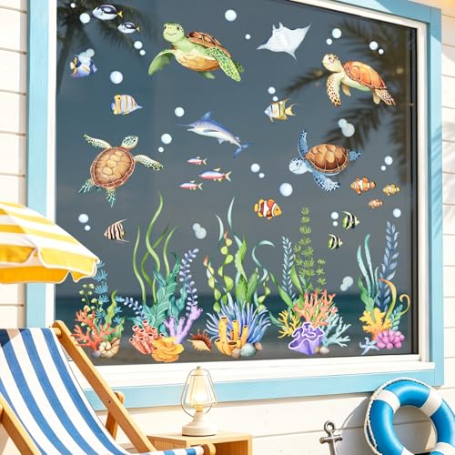 Sea Turtle Window Clings - Double-Sided Ocean Decals for Kids