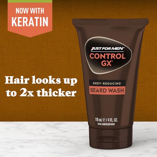 Just for Men Control GX Grey Reducing Beard Wash Shampoo with Keratin, Gradually Colors Mustache and Beard, Leaves Facial Hair Thicker Softer and Fuller, 4 Fl Oz - Pack of 1