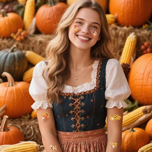 Glitter Thanksgiving Tattoos Set - 12 Sheets of Festive Designs