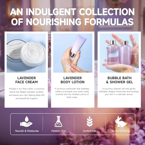 BODY & EARTH Lavender Spa Gift Set - 6-Piece Self Care Bath Kit for Women