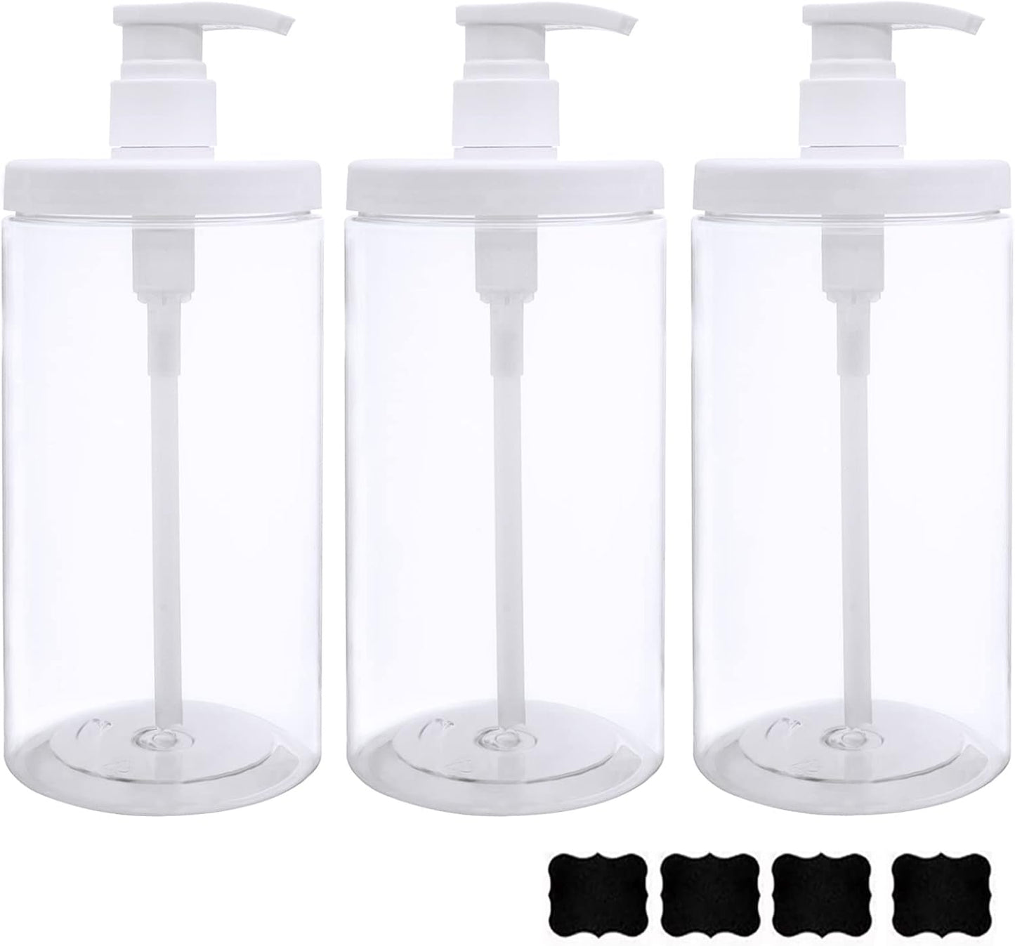 Pump Bottle Dispenser - Refillable Plastic Lotion & Shampoo Containers | Wide Mouth, 2X 500ml, White