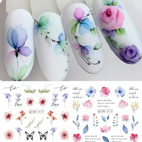 SINSEN Flower Nail Art Stickers - 12 Water Transfer Designs