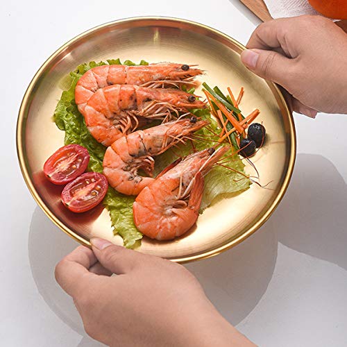 AIYoo Stainless Steel Gold Dinner Plates - 7 Inch Set of 2, Shatterproof & Lightweight for Camping