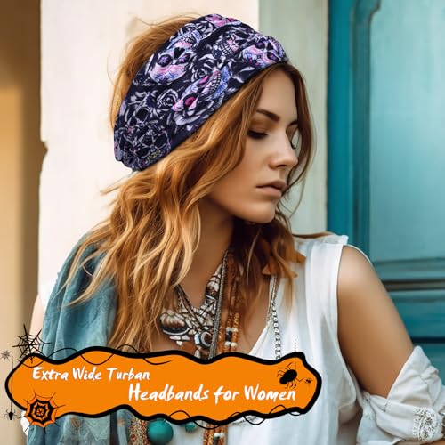 6-Pack Halloween Wide Headbands - Pumpkin, Skull & Bat Hair Accessories
