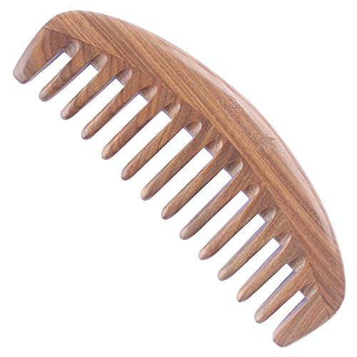 Green Sandalwood Wide Tooth Hair Comb - Handmade Detangling Wooden Comb for Curly Hair
