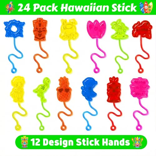 48PCS Hawaiian Party Favors with Tattoos & Stick Hands for Kids