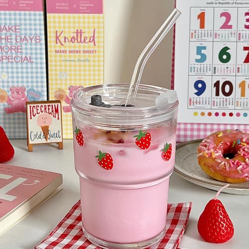 Olvini 13oz Reusable Glass Tumbler with Straw & Lid - Iced Coffee Cup