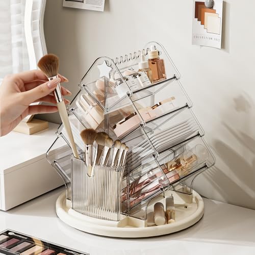 MIUOPUR 360° Rotating Makeup Organizer, 10-Compartment Clear Lazy Susan