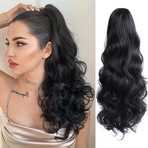 StrRid 20 Inch Black Wavy Claw Clip Ponytail Extension for Women