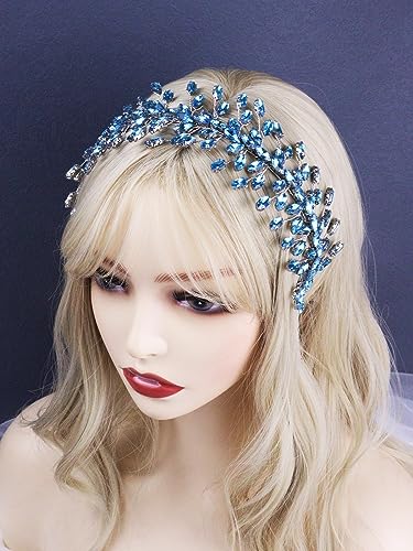 Light Blue Rhinestone Headband for Bride - Luxurious Hair Accessory
