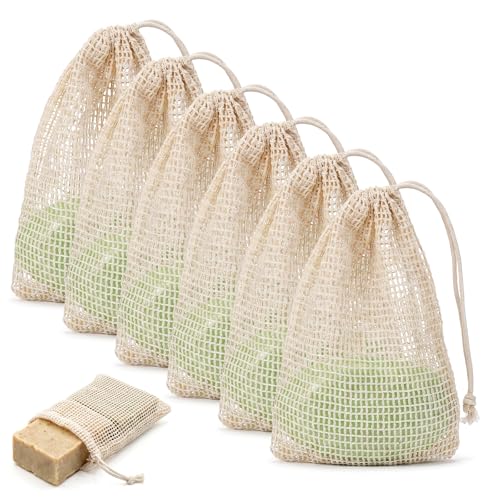 6-Pack Natural Sisal Soap Saver Bags for Exfoliating & Quick Drying