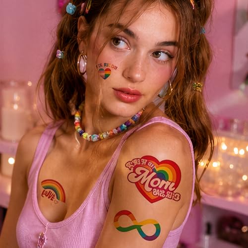 FUNTATTOO Rainbow Face Tattoo - 12 Sheets LGBTQ Pride Body Art for Events
