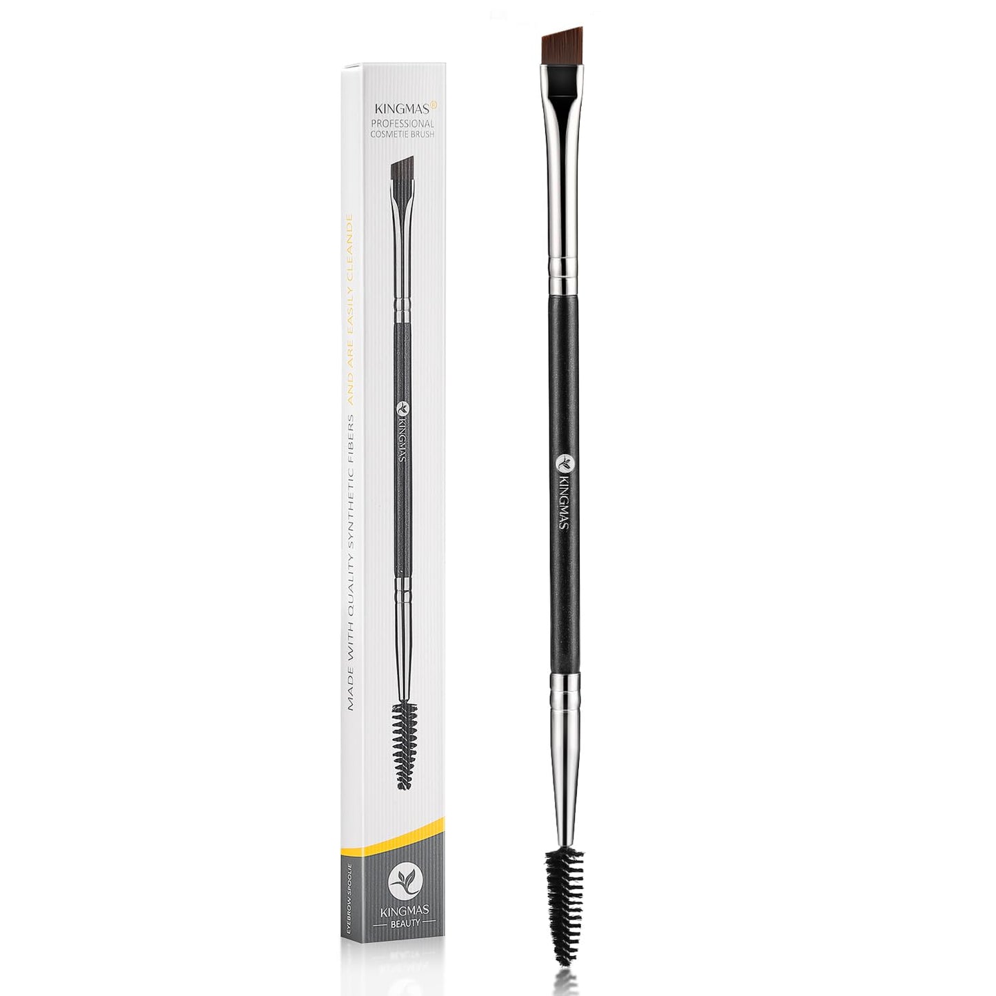 Eyebrow Brush Spoolie - Professional Duo Angled Brush for Lining & Shaping Brows | Black