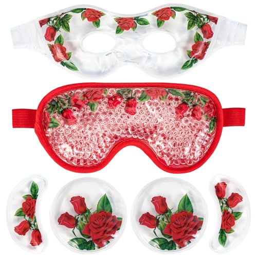 LEOSTEP Rose Essential Oil Cooling Eye Mask Set - Reusable Gel Pads for Puffiness & Headaches