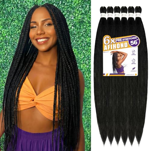 Afihond Pre-Stretched Braiding Hair Extensions OFF BLACK 28 Inch Pack of 6 - Natural Black