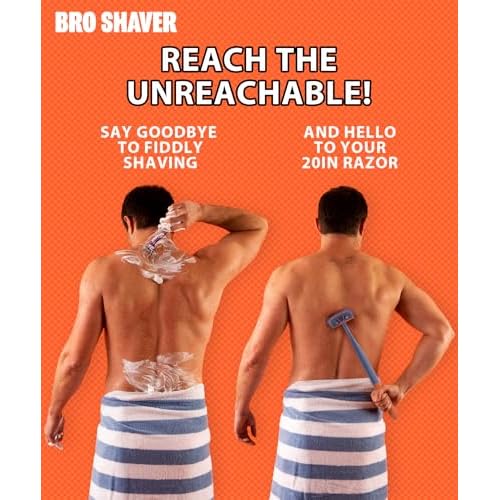 BRO SHAVER 3.0 +6 Blades, Back Shaver for Men (DIY) Back & Body Hair Trimmer. Shave Wet or Dry. Uses Double Edge Razor Blades. Ergonomic Handle, Includes Blades
