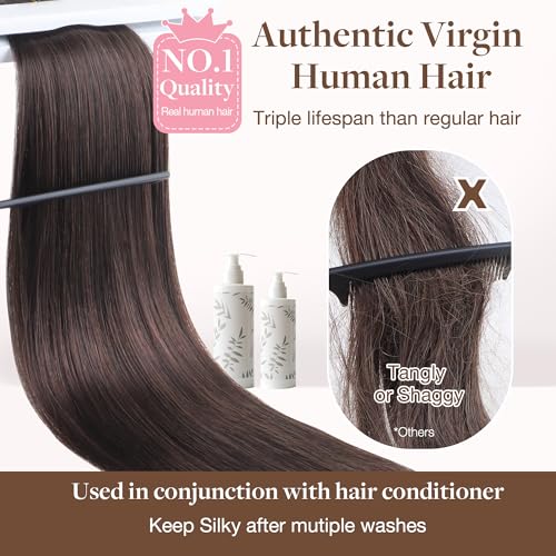 GOO GOO Sew in Hair Extensions Real Human Hair, Weft Hair Extensions Human Hair, 2 Dark Brown 20inch 100g, Weft Bundles Straight Silky Remy Hair