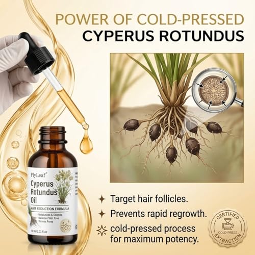 100% Pure Cyperus Rotundus Oil for Hair Removal - Natural Hair Growth Inhibitor & Reduction Oil - Topical Cyperus Oil for Face, Body, Underarms & Bikini Line - Vegan & Hexane-Free - 2oz (60ml)