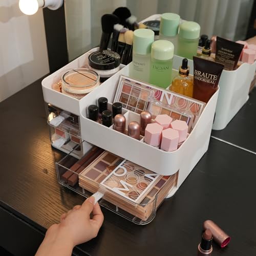 KLGO Makeup Organizer with 3 Drawers – Clear Cosmetic Storage for Vanity