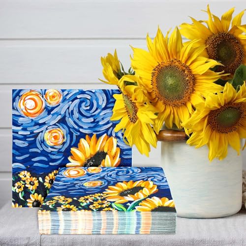 Whaline 50Pcs Sunflower Paper Napkins - Summer Starry Night Design