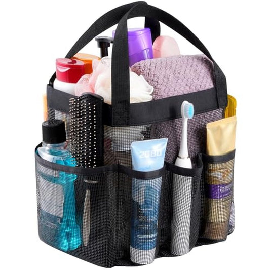 Lifewit Mesh Shower Caddy Portable for College Dorm Room Essentials with 7 Pockets, Freestanding Hanging Organizer Basket, Quick Dry Tote Bag for Camping, Bathroom, Beach, Travel, 1 Pack, Black