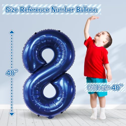 80PCS Blue Birthday Balloon Set with Number 8 & Decorations