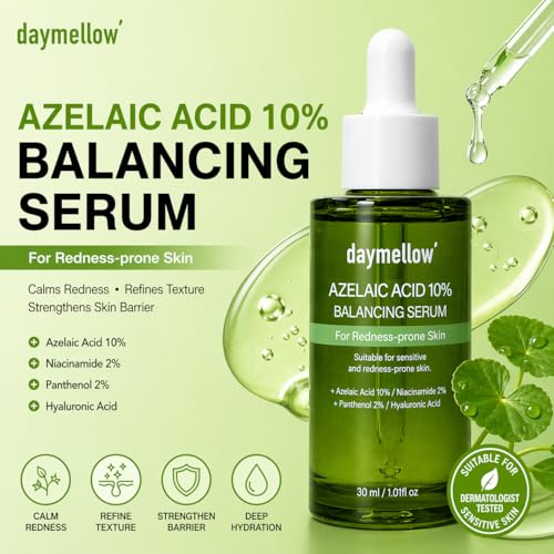 Azelaic Acid 10% Serum for Face Redness & Acne Scar Treatment - Soothing Facial Serum with Niacinamide & Hyaluronan