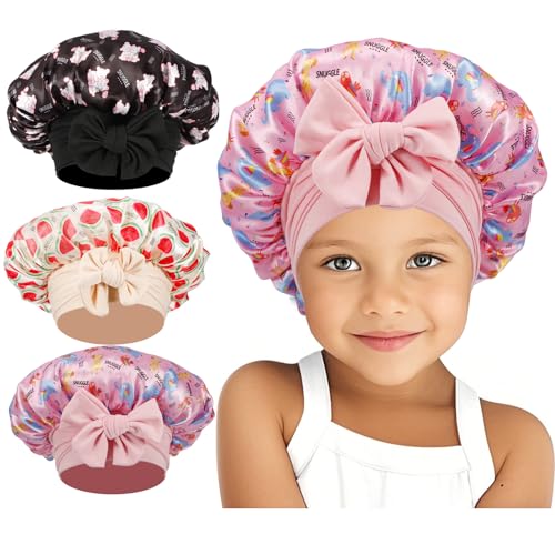 Kids Satin Bonnet Set – 3 Pack Pink Black Beige Baby Hair Care Accessories