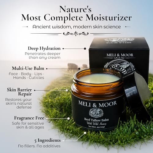 Meli & Moor Grass-Fed Beef Tallow Balm with Wild Honey – 2 oz Moisturizer
