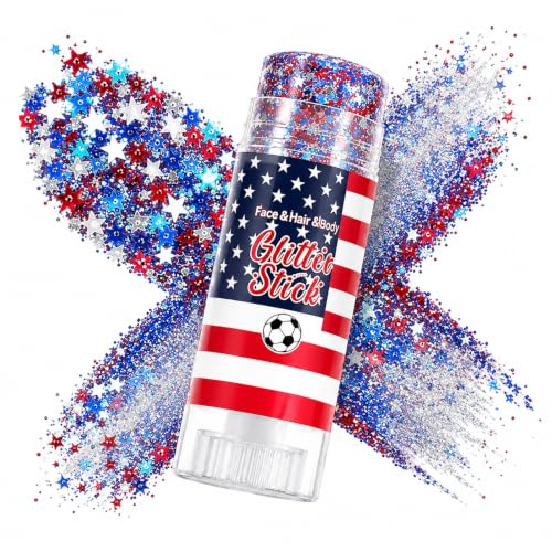 Red, White & Blue Glitter Stick for Face, Hair & Body - Patriotic Makeup