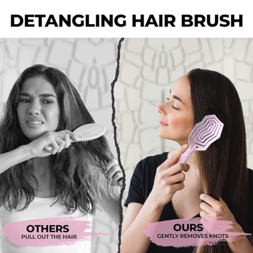 ECOREVERE Pink Detangler Brush for Women, Men & Kids - Vented Anti-Static Hair Comb