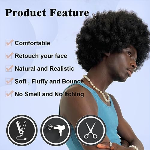 Black Afro Wig for Men & Women - 70s Disco Kinky Curly Costume