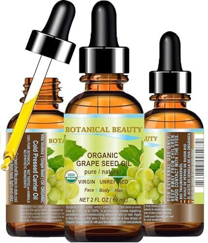 Botanical Beauty Organic Grape Seed Oil - 100% Pure Cold-Pressed Face & Hair