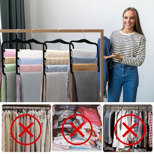 2-Pack Velvet Multi-Layer Pants Hangers - Space Saving Closet Organizers