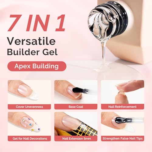MelodySusie 2-Pack Clear Builder Gel & Top Coat Set 15ML for Nails, UV/LED Curing, Long-Lasting Shine