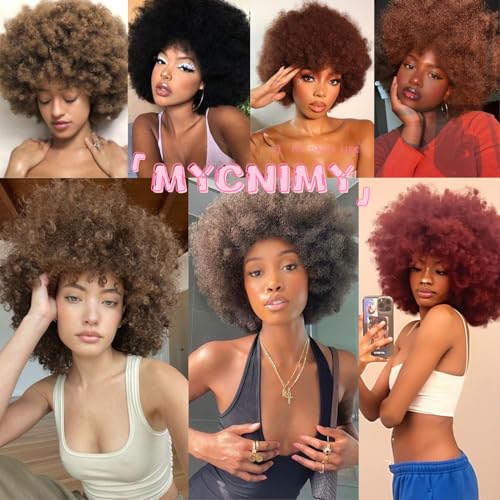MYCNIMY 10 Inch Platinum Afro Curly Wig for Women - 70s Big Bouncy Natural Look