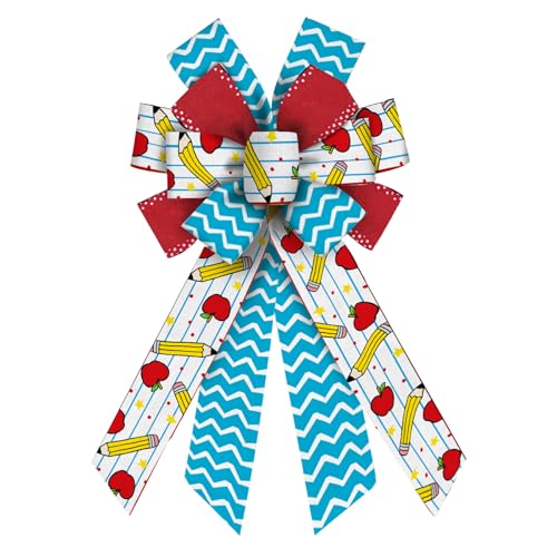Large Back to School Burlap Bow – Pencil & Apple Design for Wreaths
