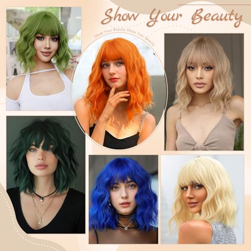 NAYOO Flaxen Blonde Bob Wig with Bangs - 14 Inch Shoulder Length