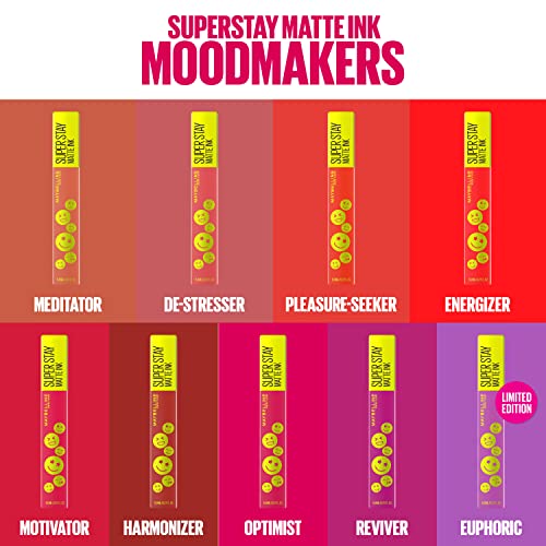 Maybelline Super Stay Matte Ink Liquid Lip Color - Moodmakers Collection, Long Lasting, Transfer Proof, Red, 0.17 Fl Oz, Pleasure Seeker