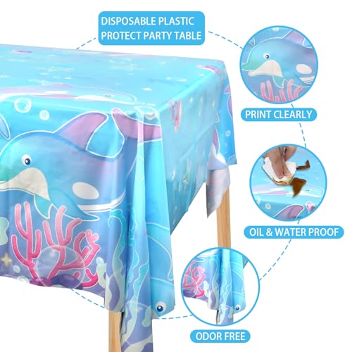 Dolphin Themed Party Tablecloths - 4 Pack, 52x86 Inch