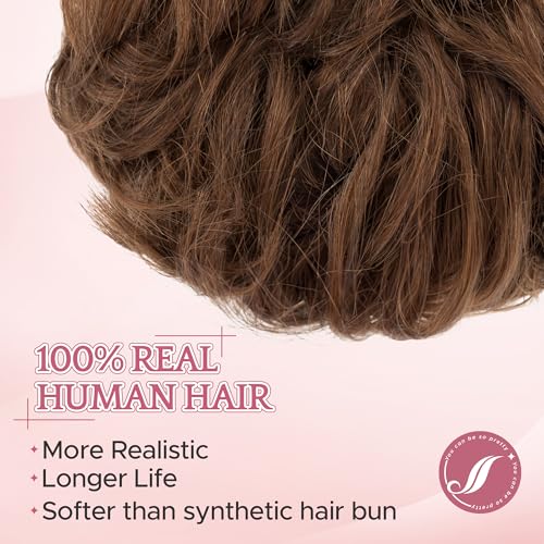 SEGO 25g Human Hair Messy Bun Hairpiece - Wavy Curly Updo in Medium Chocolate Brown
