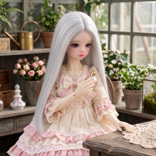M MISS U HAIR Sliver Grey Long Straight 8-9 Inch BJD MSD Wig Center Parting for DIY Doll Styling