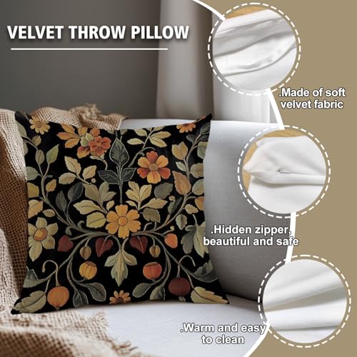 William Morris Floral Velvet Throw Pillow Cover 18x18"