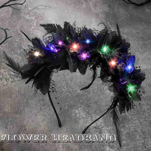 LED Light Up Flower Headband for Women - Black Free Size