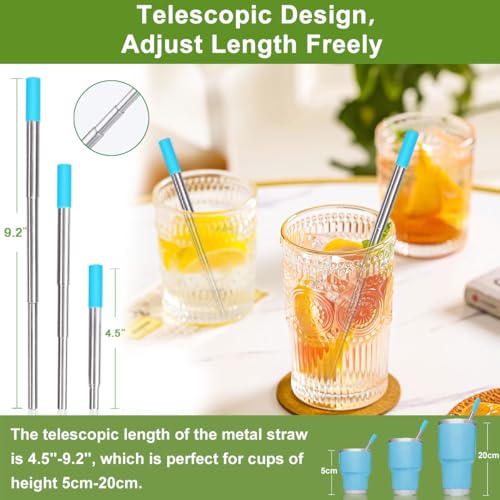 Kynup Collapsible Reusable Metal Straws with Silicone Tips - 4 Pack Set for Travel