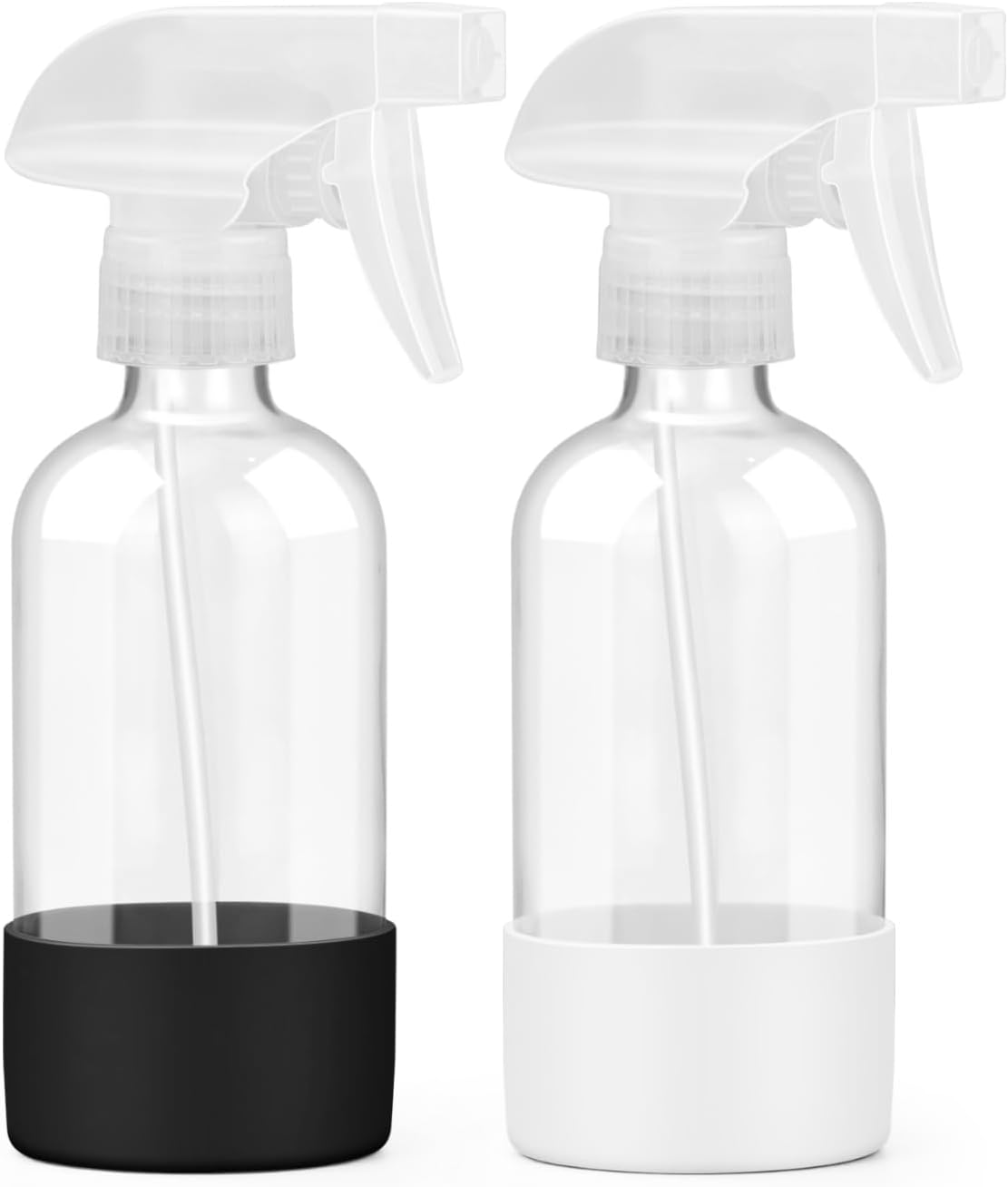 Glass Spray Bottles - 8 oz Refillable Containers with Silicone Sleeve Protection | Adjustable Nozzles in Blue & Grey